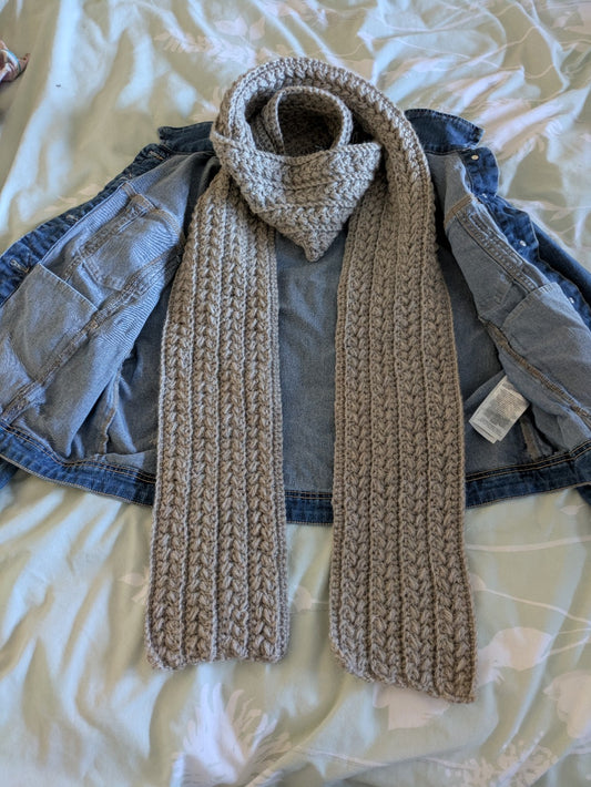 Long chunky crochet scarf displayed flat